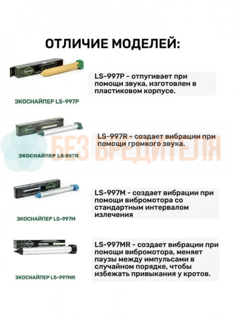 Отпугиватель кротов и змей ЭкоСнайпер LS-997MR + 4 батарейки